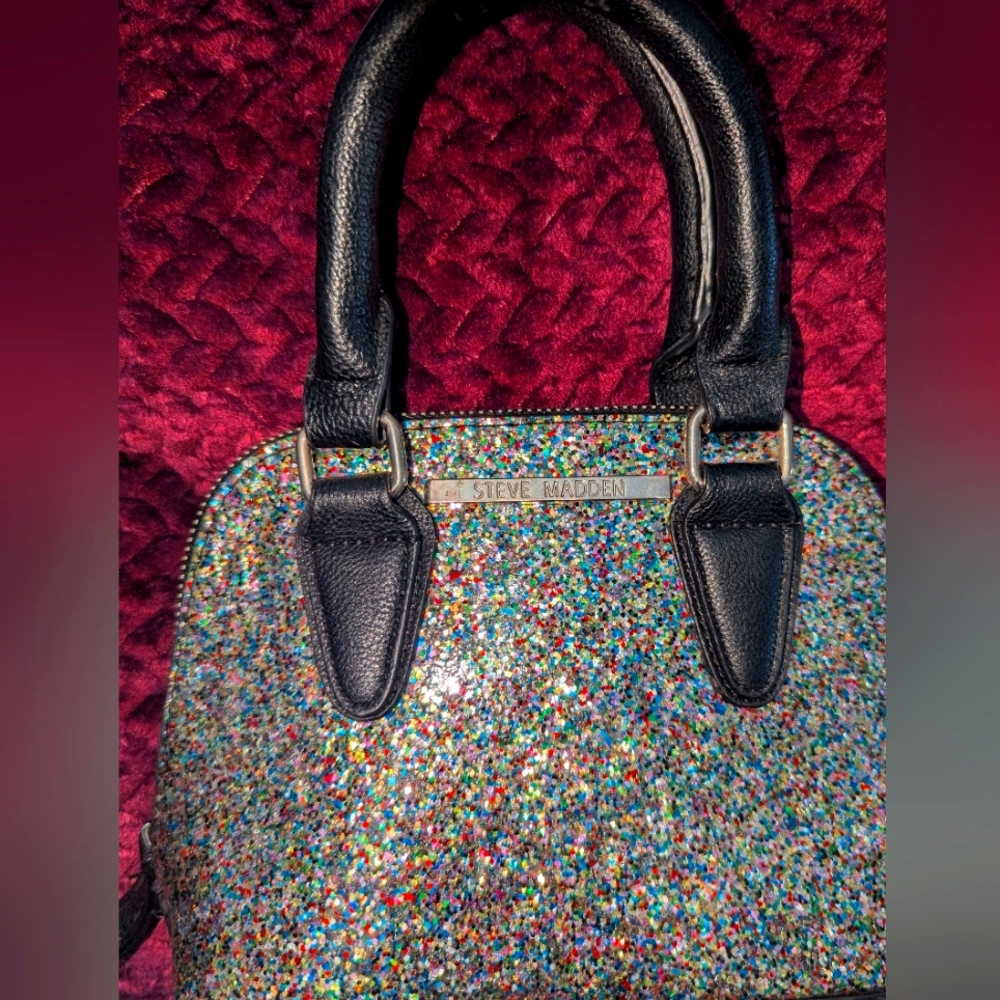 Steve Madden Glitter Satchel with Black Handles